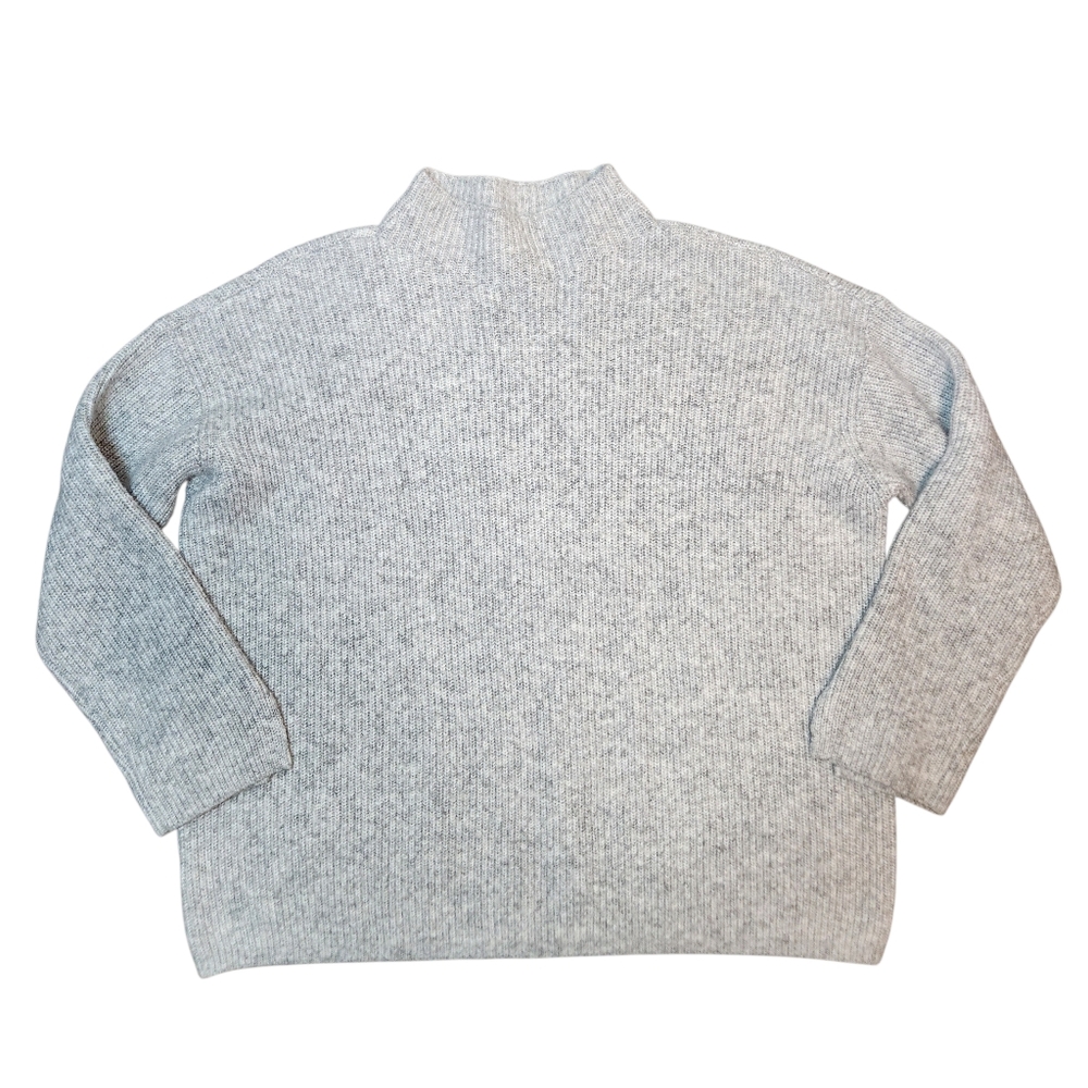 Loft Oversized Chunky Cozy Gray Heathered Knit Woven Soft High Neck Sweater‎ XL